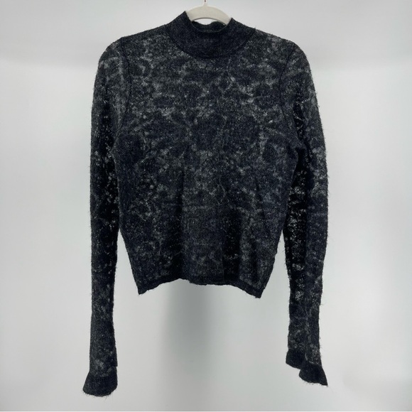 Anthropologie Hanna Lace Merino Wool Mock Neck Sweater in Black, Women's Small - Picture 2 of 9